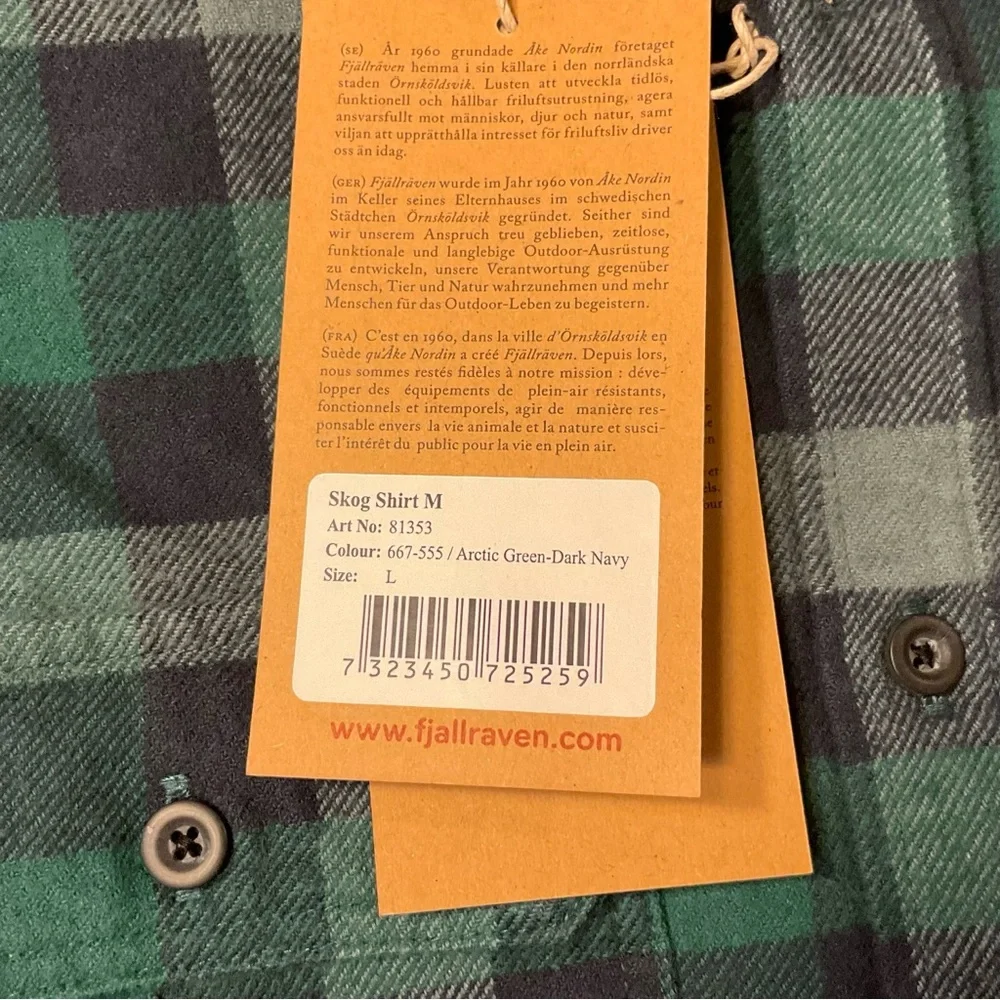 NWT Fjallraven Heavy Flannel Button Down Shirt Mens size Large Slim - Picture 9 of 9